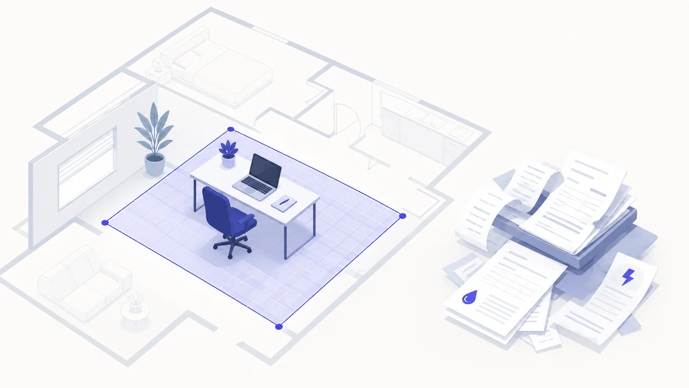 Diagram-style illustration of a dedicated home office zone versus allocating every household bill